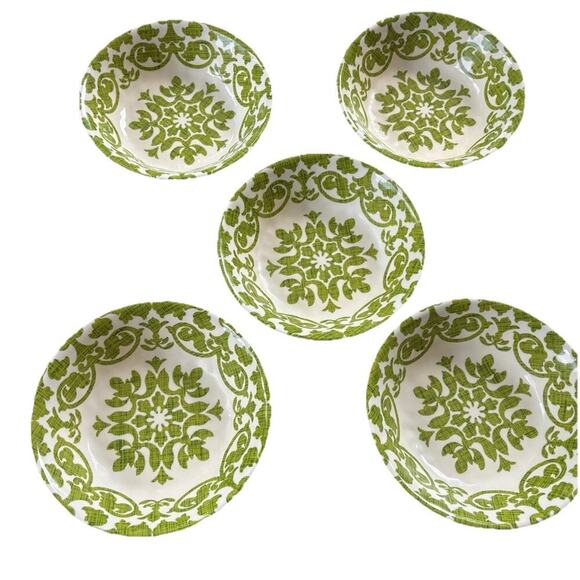 Pier 1 Set of 5 Royal Regal Trellis Lime Green Melamine 7.5” Cereal/Pasta Bowls - Picture 3 of 7